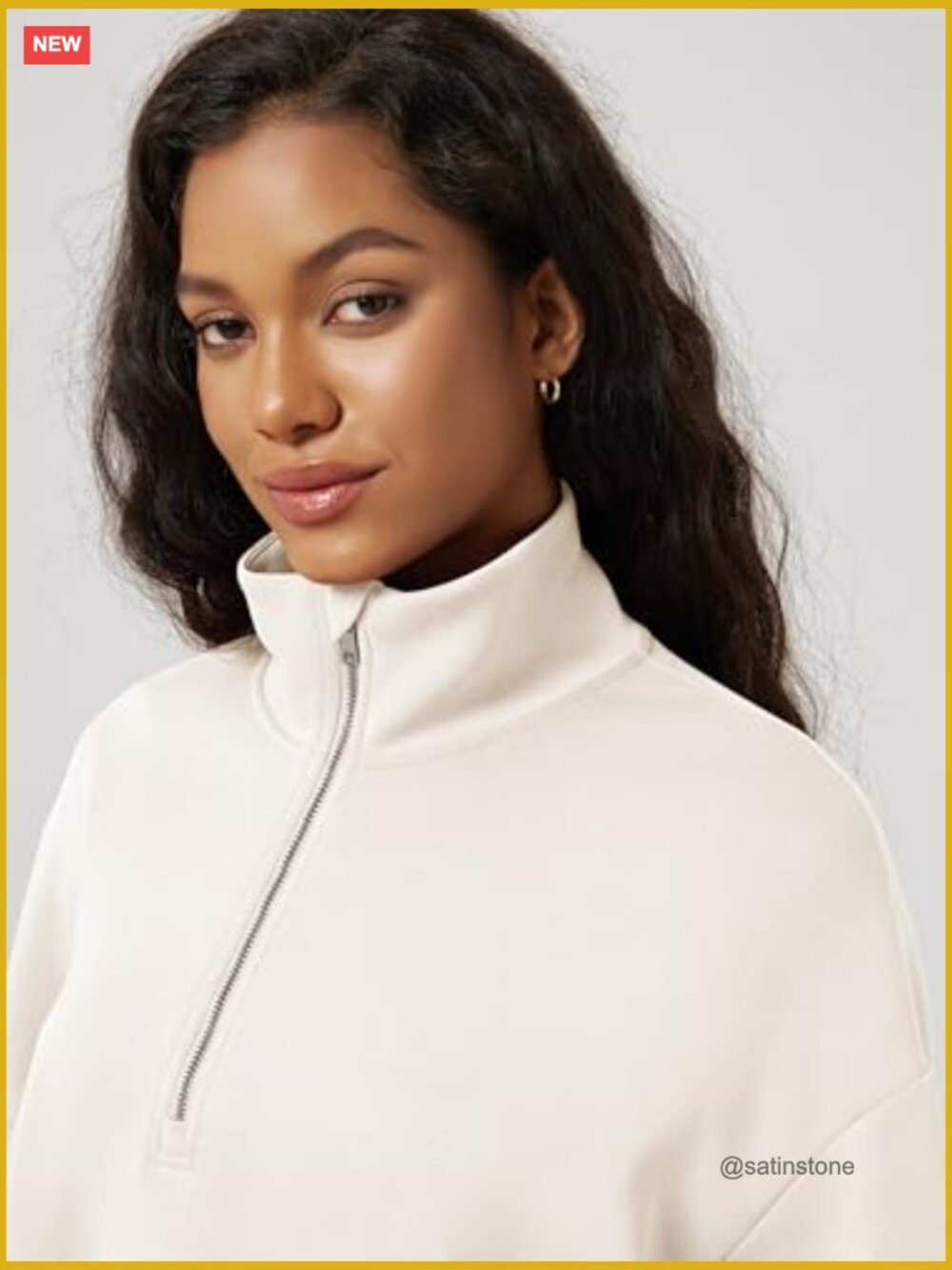 Modal Soft Cinchable Half Zipper Funnel Neck Oversize Sweatshirt with Pockets - Picture 5 of 7